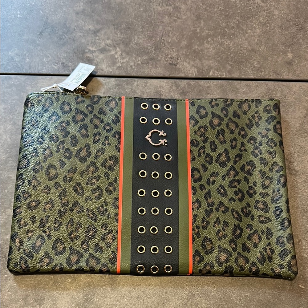 C. Wonder Leopard Print Cosmetic Bag with Black and orange Accents
